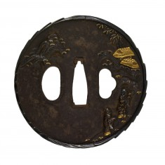 Tsuba with Chinese Gentlemen and Mountain Huts
