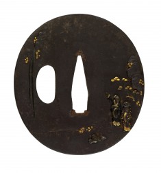 Tsuba with Chinese Gentlemen Viewing a Waterfall