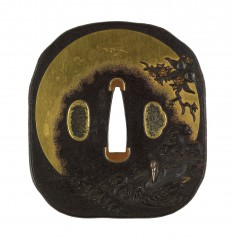 Tsuba with Cranes and Peach Trees