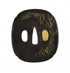 Tsuba with Banana Trees, Snail and Mushroom
