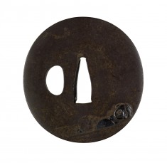 Tsuba with Hotei and His Boy Attendant in a Boat under a Full Moon