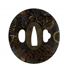 Tsuba with Floral Design of Overlapping Textiles ("Ho-o")