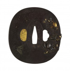 Tsuba with Blossoming Magnolia with Sparrows