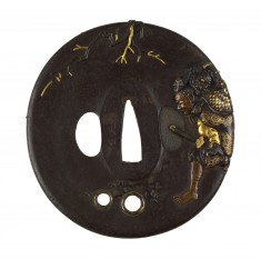 Tsuba with Ômori Hikohichi Crossing a Stream with a Demon