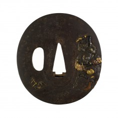 Tsuba with a Hunter on Horseback with a Falcon