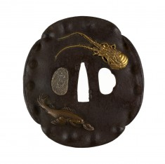 Tsuba with Spiny Lobster and Fish