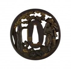 Tsuba with Two Figures with a Chinese Lion-Dog