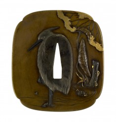 Tsuba with a Heron and Lotus in a Stream