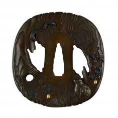 Tsuba with Snake, Toad, and Slug