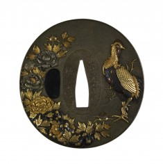 Tsuba with Cock and Peonies