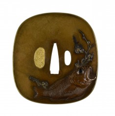 Tsuba with a Sea Bream and Plum Branch