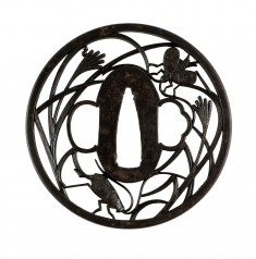 Tsuba with Insects in Autumn Grass