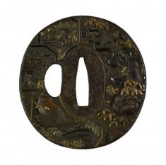 Tsuba with Seven Scenes by Different Artists