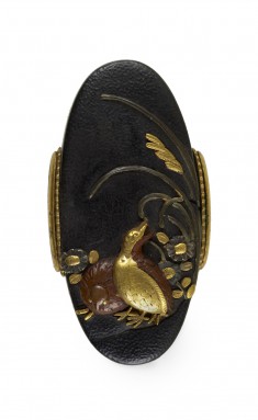 Kashira with Quails and Autumn Flowers