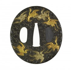Tsuba with Cranes Flying over Waves