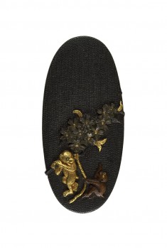 Kashira with Monkeys and a Blossoming Cherry Tree Branch
