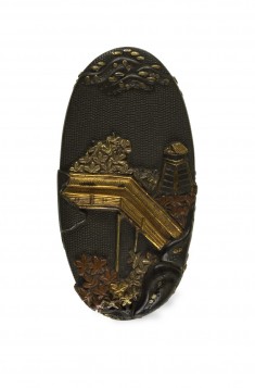 Kashira with Bridge and Maple Trees