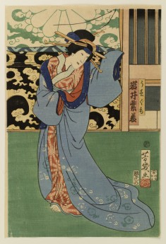 Bando Hikosaburo V, Iwai Shijaku II, and Ichimura Kakitsu IV (?) in an Interior Scene