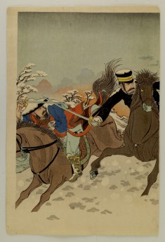 A Japanese General, Astride his Horse, Fights Two Chinese Cavalrymen