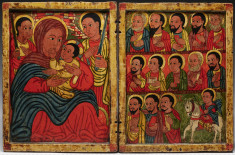Diptych with Mary and Her Son Flanked by Archangels, Apostles and a Saint