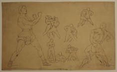 Sketches of wrestlers after gericault