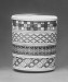 Thumbnail: Cylindrical container lacquered with textile patterns; two fans on the lid with falling cherry blossoms