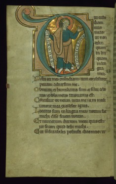 Leaf from the Touke Psalter: Psalm 38, Initial "D" with Saint John the Evangelist Trampling Domitian