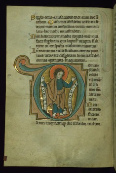 Leaf from the Touke Psalter: Psalm 101, Initial "D" with Saint Thomas Trampling a Persecutor