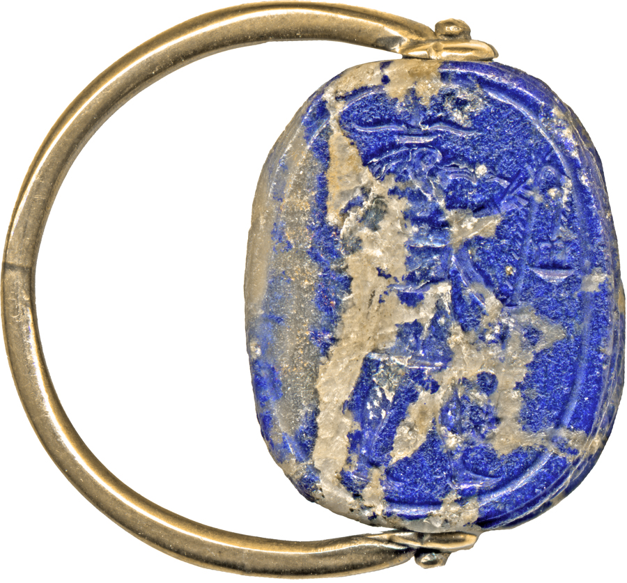 Scarab with a Hawk-Headed Figure Set in a Swivel Ring