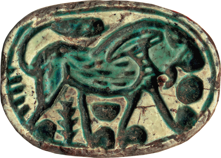 Scarab with Walking Lion Design
