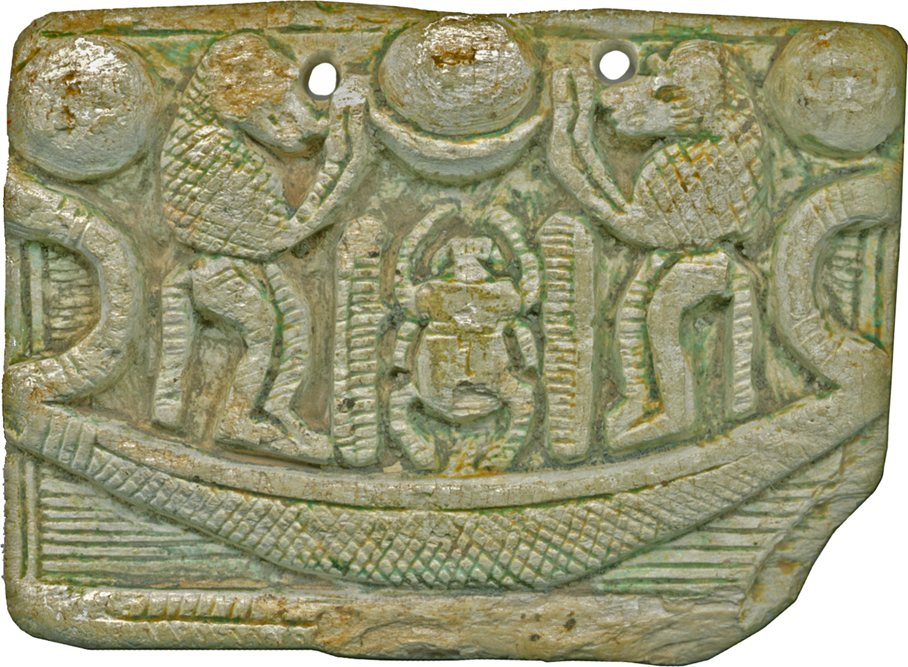 Pectoral with Sacred Symbol and Representation of Atum and Re-Harakhte on the Other Side