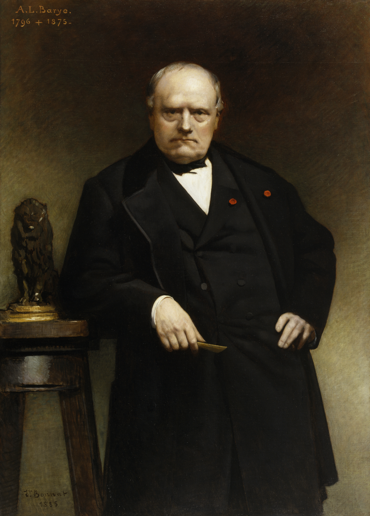 Portrait of Barye with a Wax Model of ""Seated Lion""