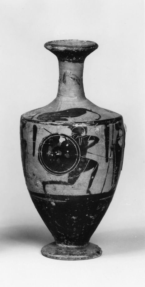 Squat Lekythos with Warrior and Standing Men