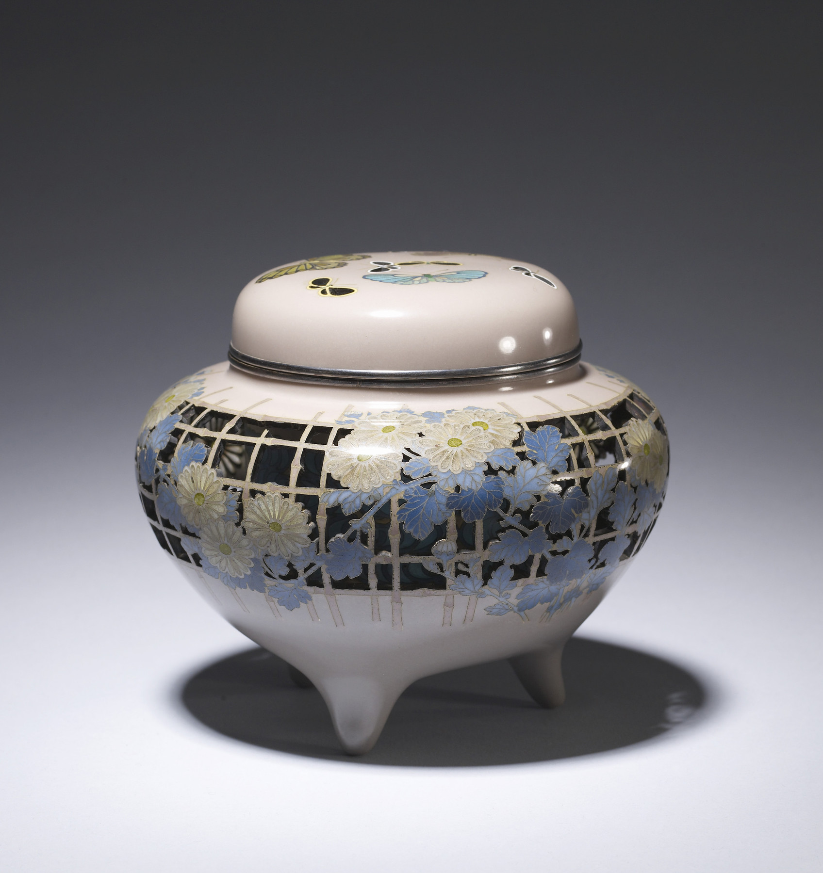 Incense Burner with a Trellis and Chrysanthemums