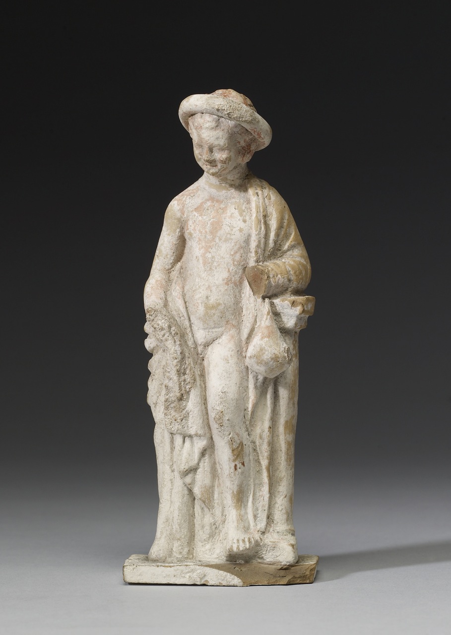 Draped Boy Leaning on Pillar