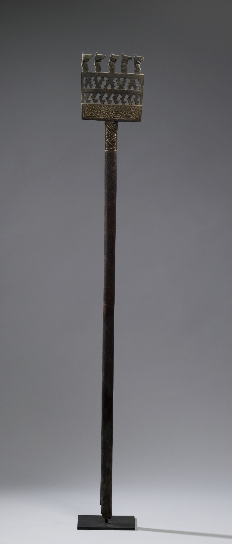 Ceremonial Digging Stick with Carved Warriors