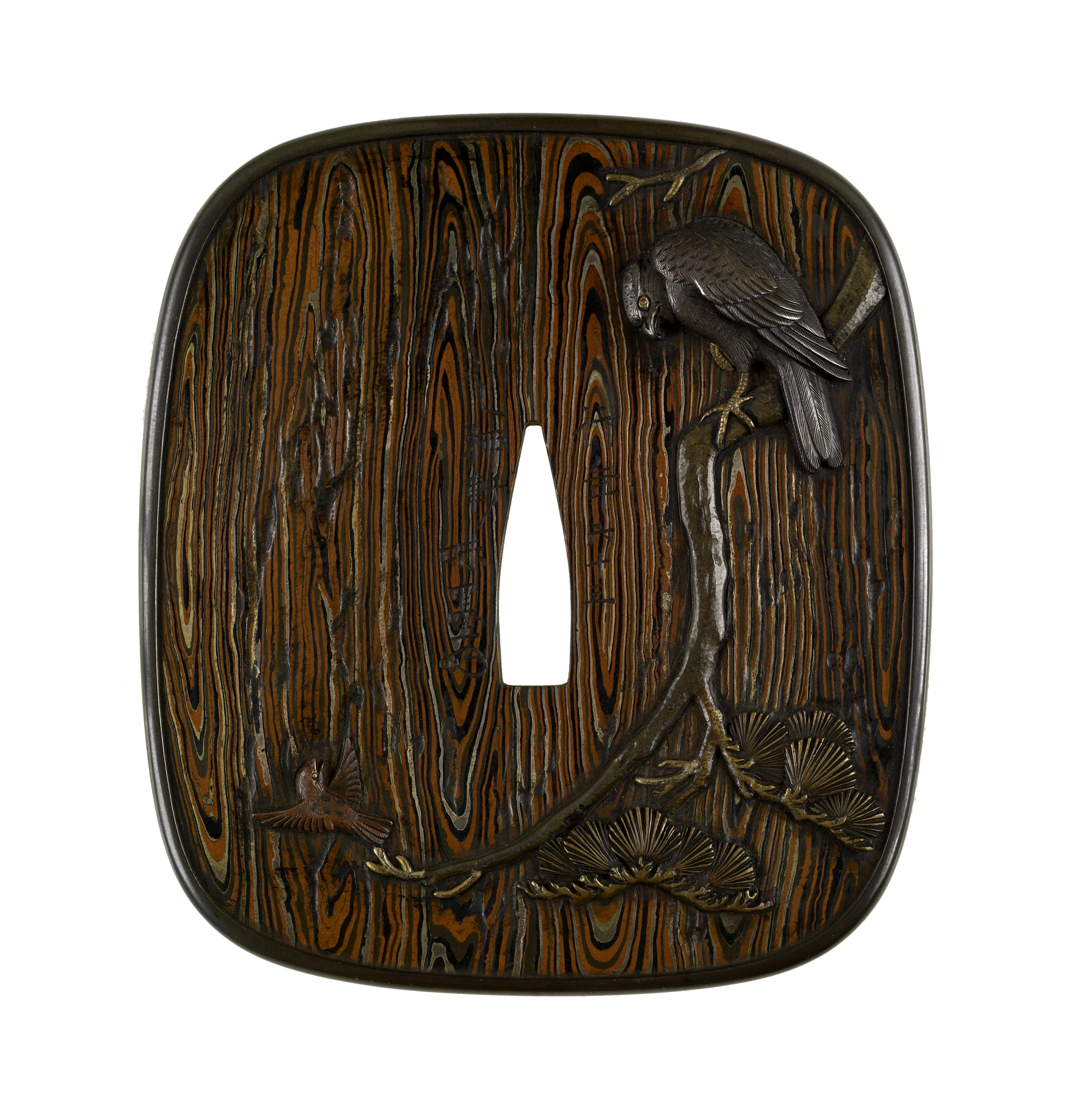 Tsuba with a Hawk and a Sparrow